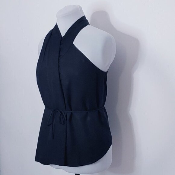 NWT CLUB MONACO Draped pleated cross over belted top - Picture 5 of 16